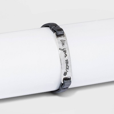 Bella Uno Bellissima Recycled Silver Plated Use Your Voice Leather Bracelet - Silver