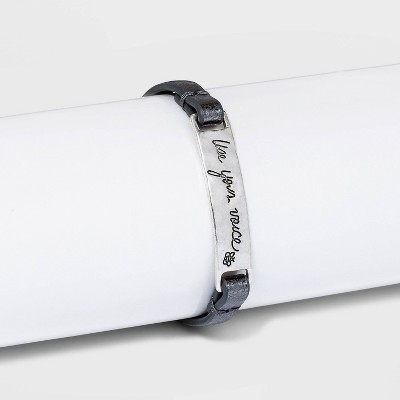 Photo 1 of Bella Uno Bellissima Recycled Silver Plated Use Your Voice Leather Bracelet - Silver