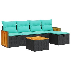 vidaXL 6 Piece Patio Sofa Set with Cushions Black Poly Rattan - 1 of 4