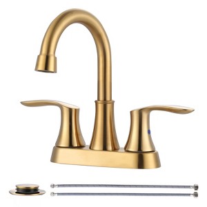 WOWOW 4 in. Centerset Double Handle High Arc Bathroom Faucet with Drain Kit Included in Brushed Nickel - 1 of 4