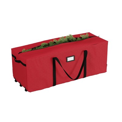 Hastings Home Rolling Christmas Tree Canvas Storage Bag - 67" x 28", Red