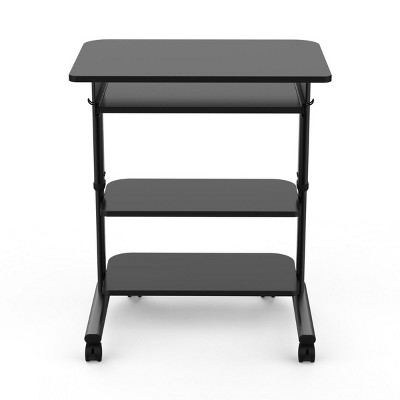 Adjustable Height Black Mobile Workstation with Keyboard Tray