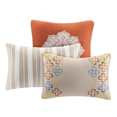 Ivory and Orange King Reversible Microfiber Quilt Set