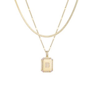 Adornia 14k Gold Plated Pave Tag Pendant and Herringbone Chain Necklace Set - 1 of 3