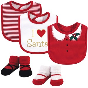 Little Treasure Baby Girl Cotton Bib and Sock Set 5pk, Heart, One Size - 1 of 1