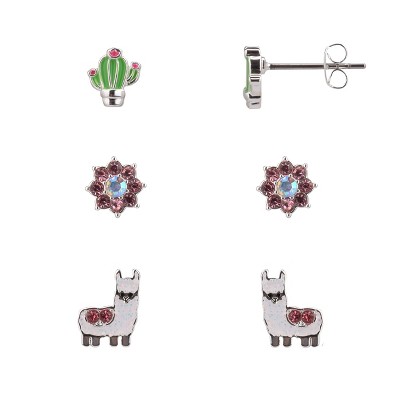 FAO Schwarz Silver Tone Cactus and Llama Trio Earring Set