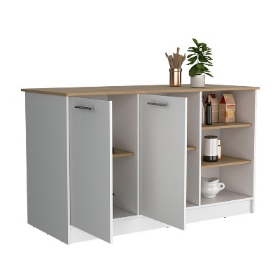 NicBex Kitchen Island Cart with 3 Open Shelves and 2 Cabinets,Kitchen Island with Storage,Modern Kitchen Cart,Island Table for Kitchen