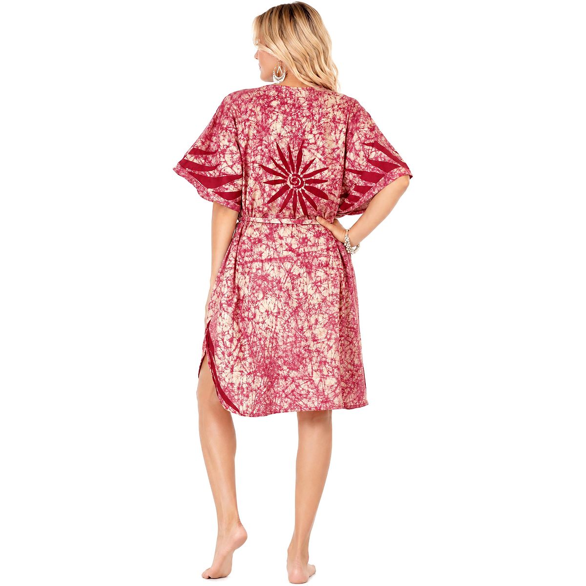 LA LEELA Summer Cotton Women Tunic Dress Resortwear Vacation Holiday Cruise Pregnancy Wear Relaxed Fit Travel Outfit 2X-3X Red Leaf - thumbnail 2