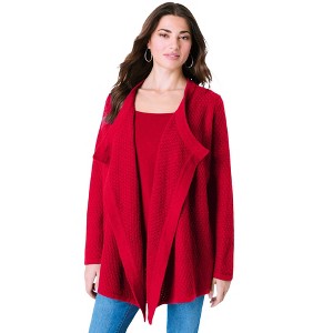 Roaman's Women's Plus Size Handkerchief Hem Pointelle Cardigan Sweater - 1 of 4