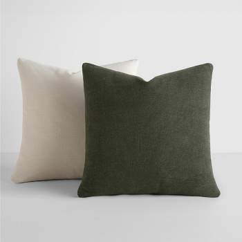 2-Pack Cotton Slub Solid Throw Pillows and Pillow Inserts Set - Olive & Natural - Becky Cameron, Olive / Natural, 20 x 20