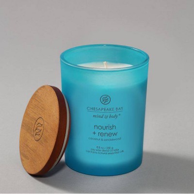 Light Blue Frosted Glass Soy Jar Candle with Wood Lid