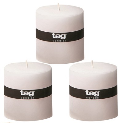 tagltd Chapel 4X4 White Pillar Paraffin Wax Candle Unscented Drip-Free Long Burning 75 Hours For Home Decor Wedding Parties Set of 3