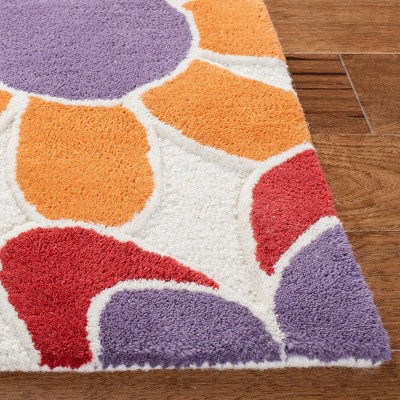 Ivory and Gold Floral Hand-Tufted Wool Kids Rug, 5' x 5'