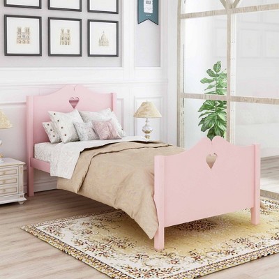 NicBex Twin Platform Bed Frame with Heart-Shaped Hollow Headboard and Footboard for Kids,Wood Slat Support,No Box Spring Needed,Easy Assembly