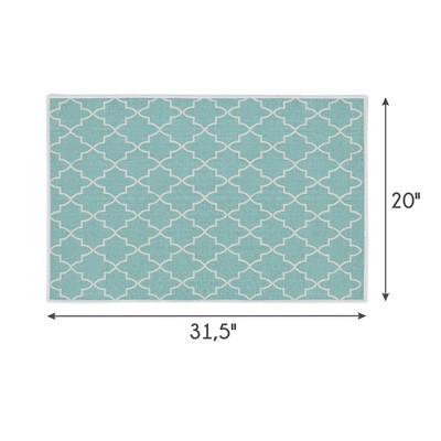 Geometric Turquoise Cotton Polyester Non-Skid Rug 20x31.5 Inch