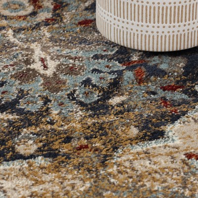 Abena Blue-Cream Traditional Medallion 8' x 10' Area Rug