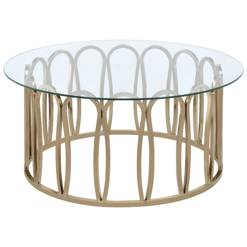 Photos - Dining Table Monett Round Coffee Table with Glass Top Brass - Coaster