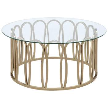 Monett Round Coffee Table with Glass Top Brass - Coaster