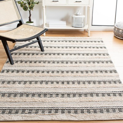 Gray Braided Handmade Rectangular 4' x 6' Wool Cotton Rug