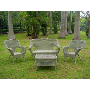 International Caravan Chelsea 4-Piece Wicker Conversation Furniture Set - Moss, Ant Green