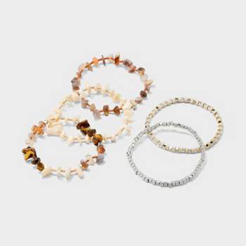 Stretch Bracelet with Semi Precious Opal Agate/Tiger Eye Set 5pc - Universal Thread™ Neutral/ Silver