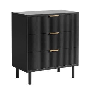 GustoWave 27.6" Wide Black Fluted 3 Drawers Dresser,Wood Storage Dresser Chest of Drawers Organizer with Metal Legs and Anti-Tipping Device - 1 of 4