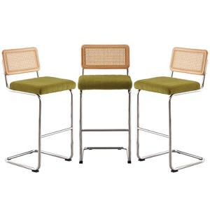 Bekrvio Bar Stools Set of 2/3/4, 26”/30" Barstool with Rattan Back, Velvet-Upholstered & Chrome Frame,Mid Century Modern Kitchen Stool for Island - 1 of 4