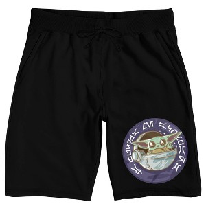 The Mandalorian Chibi Grogu In Circle Men's Black Sleep Pajama Shorts - 1 of 4