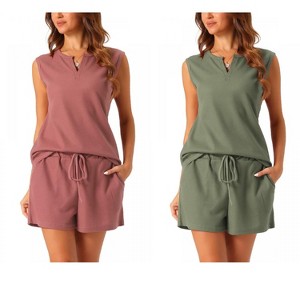 cheibear Women's Waffle Knit Sleeveless Matching Tank Top and Shorts Pajama Sets 2 Pcs - 1 of 4