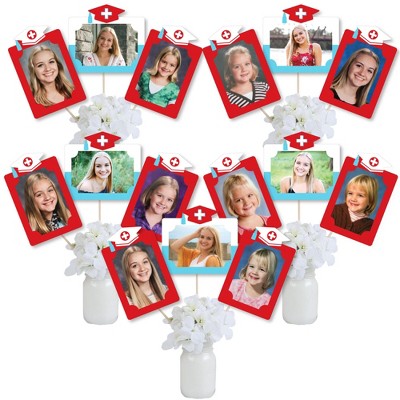 Big Dot of Happiness Nurse Graduation - Medical Nursing Graduation Party Picture Centerpiece Sticks - Photo Table Toppers - 15 Pieces