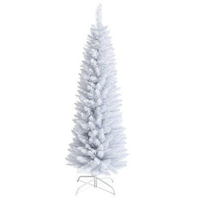 Costway 5ft Unlit Artificial Slim Pencil Christmas Tree with Metal Stand White