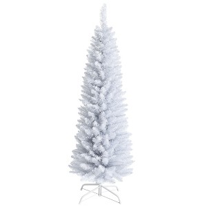 Costway 5ft Unlit Artificial Slim Pencil Christmas Tree with Metal Stand White - 1 of 4