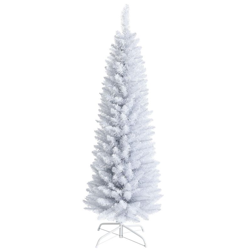 Costway 5ft Unlit Artificial Slim Pencil Christmas Tree with Metal Stand White, 1 of 11