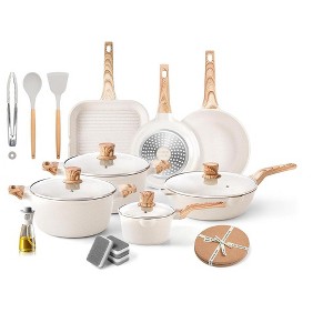 Itopfox 20-Piece Nonstick Cookware Set, Granite Induction Pots and Pans, Kitchen Cooking Set with Grill Pan, PFOS PFOA Free, Grayish White - 1 of 4