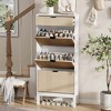 Modern Fluted 3 Flip Drawer Shoe Cabient, 55.5'' H Tall Shoe Storage with Drawer, Narrow Wooden Shoe Organizer with Metal Legs, Hidden Shoe Rack - 4 of 4