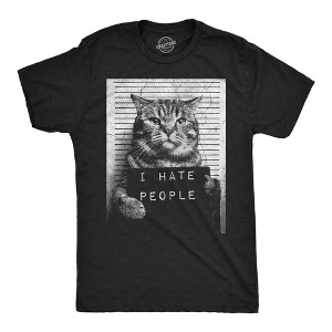 Mens Funny T Shirts I Hate People Cat Mugshot Sarcastic Graphic Novelty Tee For Men - Crazy Dog Men's T Shirt - 1 of 4