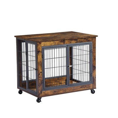 GustoWave Dog Crate Furniture, 31'' Wooden Dog Crate with Double Doors, Heavy-Duty Dog Cage with Multi-Purpose Removable Tray