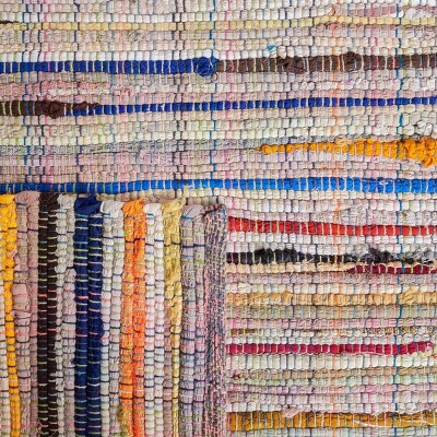 Handwoven Turquoise Stripe Square Cotton Rag Rug 59"