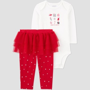 Carter's Just One You® Baby Girls' 2pc Christmas Candy Top and Bottom Set - White/Red - 1 of 4
