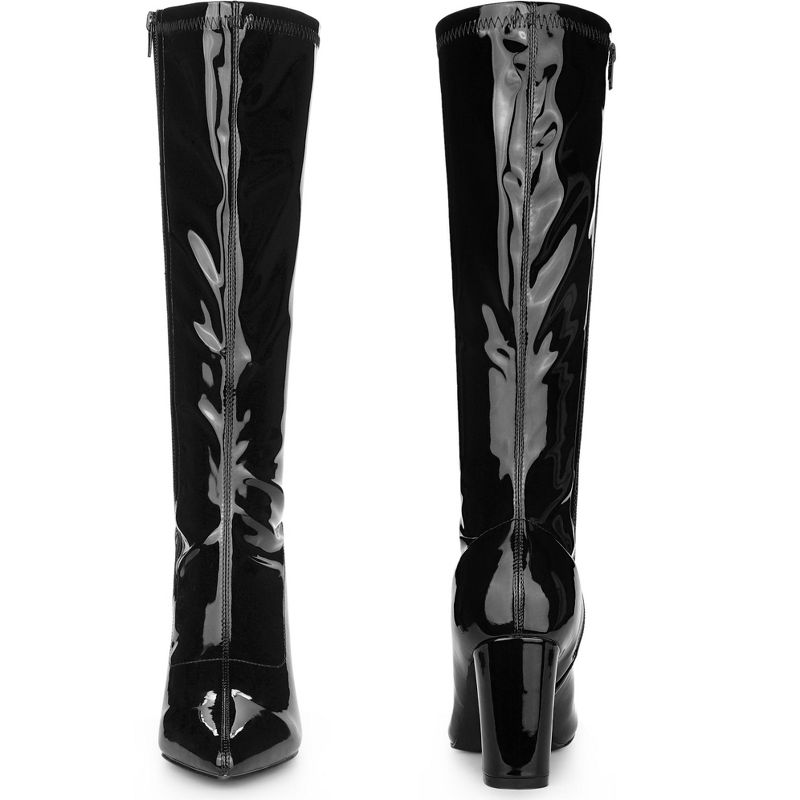 Perphy Women's Patent Leather Chunky Heels Knee High Go Go Boots, 2 of 5