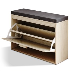 DOMETOUR Rattan Shoe Rack, Hallway Shoe Bench, Shoe Cabinet with Flip-Drawer and Seat Cushion 23.6 x 9.4 x 18.5 in - 1 of 4