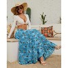 Women's 2025 Boho Chiffon Maxi Skirt - Flowy Pleated A-Line Long Skirt with Elastic Waist Gray-blue Flower-88 - 4 of 4