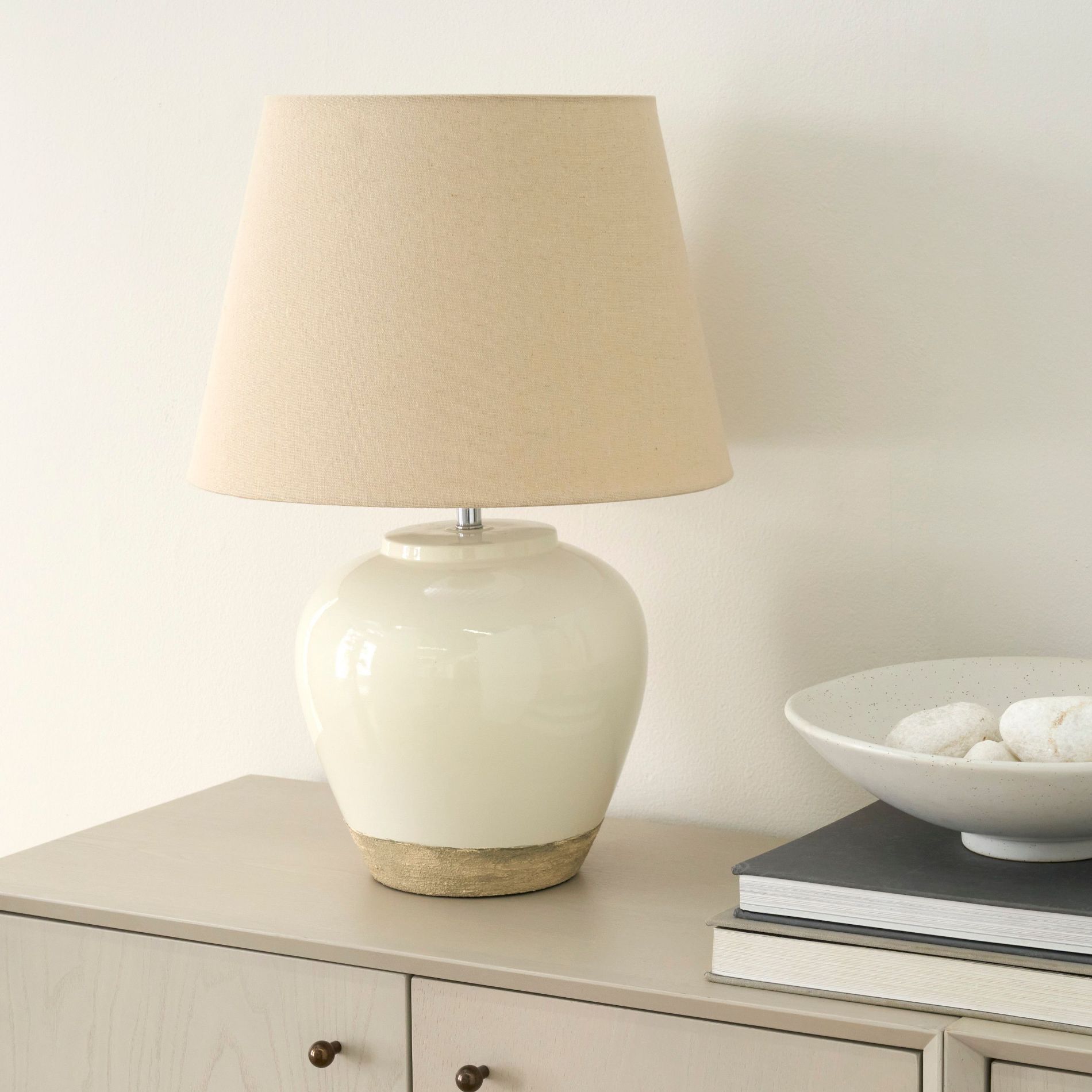 Nourison 20" White/Tan Ceramic Pot Table Lamp