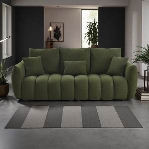 3+3 Teddy Fleece Modern Sofa Combo with Wooden Frame & 6 Cushions - 1 of 4
