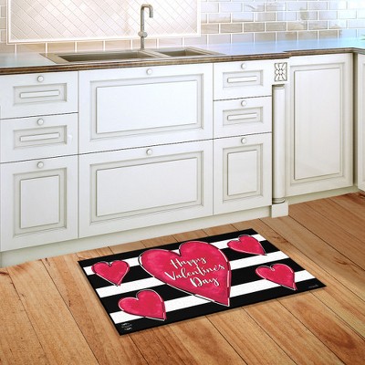 Valentine's Heart Striped Black and White Rubber Doormat 30" x 18"