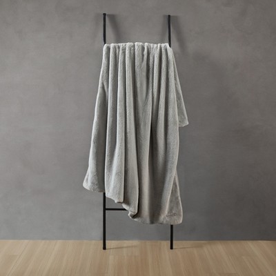 Grey Faux Fur Reversible Throw Blanket with Micromink Back, 50" x 60"