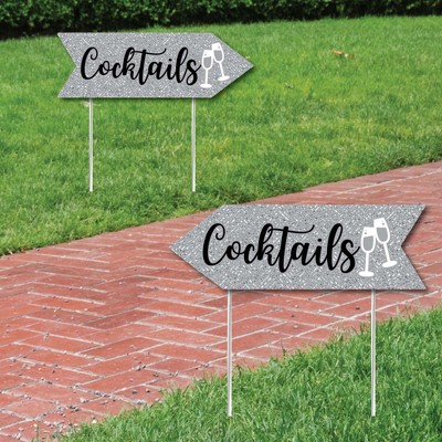 Big Dot of Happiness Silver Wedding Cocktails Signs - Wedding Sign Arrow - Double Sided Directional Yard Signs - Set of 2 Cocktails Signs