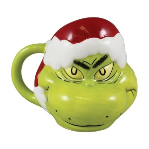 Dr. Seuss Grinch Santa Hat 16 oz. Sculpted Ceramic Mug - 1 of 3