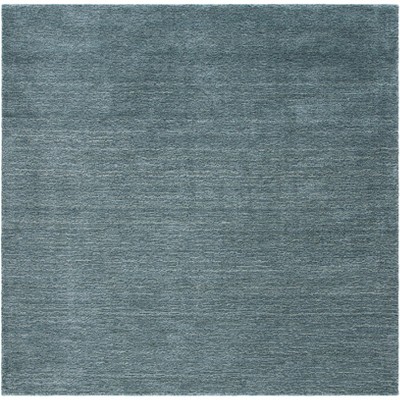 Himalaya Blue Hand-Knotted Wool Square Shag Rug