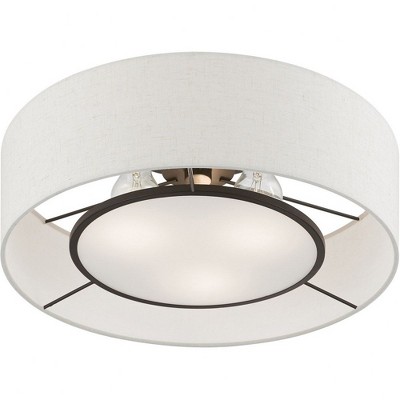 Ellsworth 17" Brushed Nickel and White Drum Semi-Flush Mount